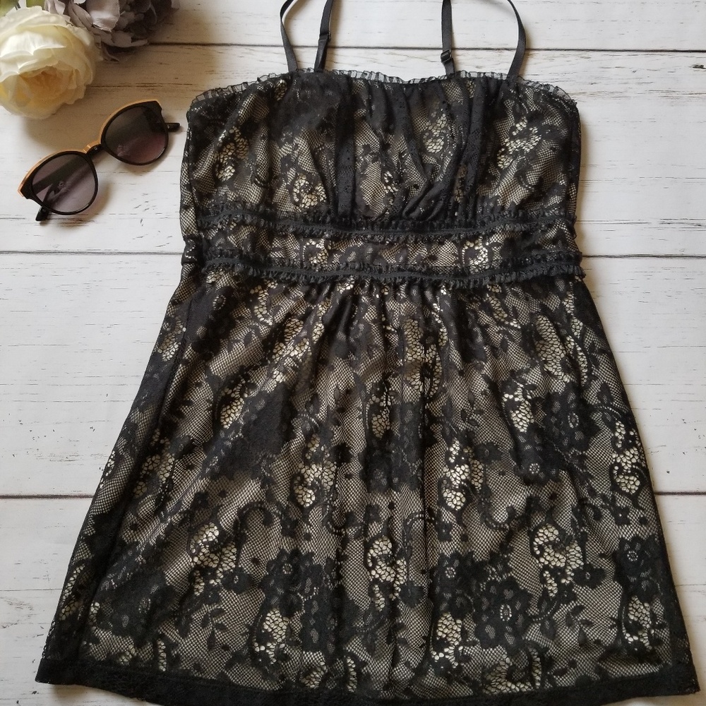 Black & Tan Lace Top - L
